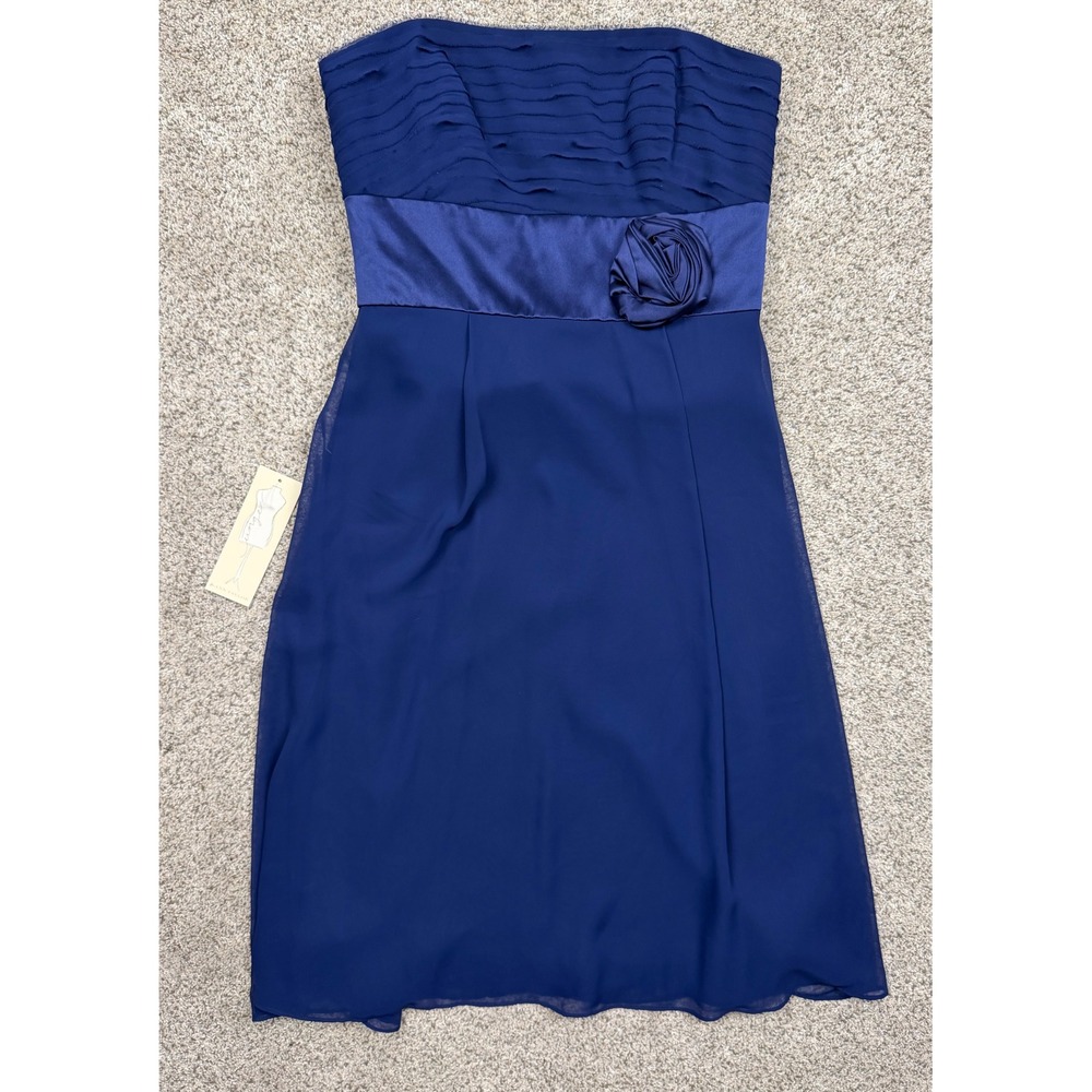 Ann Taylor Dress Strapless Rosette Chiffon 2 Navy Blue Cocktail Evening NEW